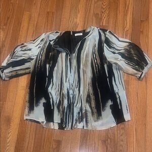 Calvin Klein Black and Brown Striped Blouse